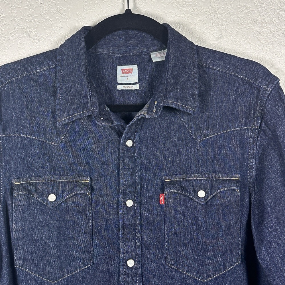 Levi's Classic Standard Fit Western Pearl Snap Shirt‎ Denim Long Sleeve S 85745